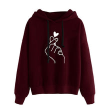 Load image into Gallery viewer, Plus Size 4XL Harajuku Women's Sweatshirt and Hoody Ladies Oversize K Pop Love Heart Finger Hood Casual Hoodies for Women Girls