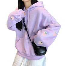 Load image into Gallery viewer, Harajuku Strawberry Embroidery Lavender White Sweatshirt Spring Autumn Women Kawaii Loose Long Sleeves Tops Oversized Hoodie