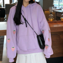 Load image into Gallery viewer, Harajuku Strawberry Embroidery Lavender White Sweatshirt Spring Autumn Women Kawaii Loose Long Sleeves Tops Oversized Hoodie