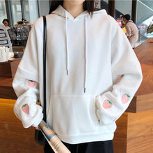 Load image into Gallery viewer, Harajuku Strawberry Embroidery Lavender White Sweatshirt Spring Autumn Women Kawaii Loose Long Sleeves Tops Oversized Hoodie